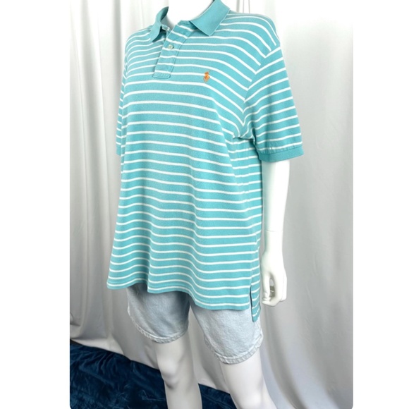 Vintage 1990’s 2000’s Men’s ‘Polo Ralph Lauren’ Striped White + Blue Polo - L - Picture 5 of 8